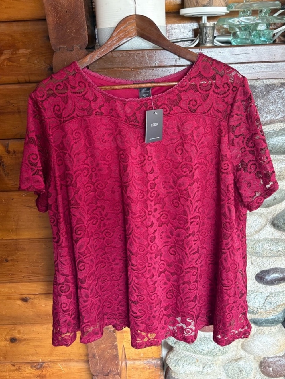 NWT Leebe Burgundy Lace Blouse 3X | Romantic Floral Lace Top | NWT